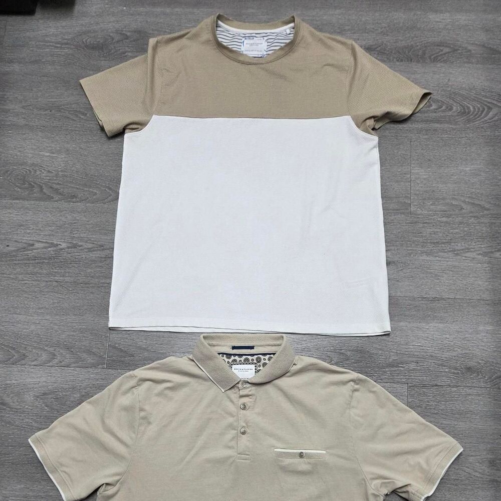 Denim-and-flower Men's Cream and Tan Polo-shirts